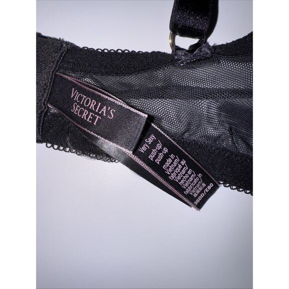 Victoria’s Secret Very Sexy Push Up Bra Black Embroidered Floral Size 36DD - Picture 4 of 5